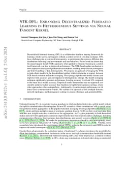 NTK-DFL: Enhancing Decentralized Federated Learning in Heterogeneous
  Settings via Neural Tangent Kernel