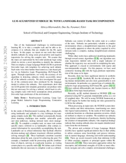 LLM-Augmented Symbolic Reinforcement Learning with Landmark-Based Task
  Decomposition