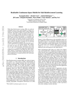Realizable Continuous-Space Shields for Safe Reinforcement Learning