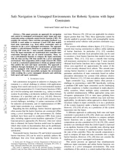 Safe Navigation in Unmapped Environments for Robotic Systems with Input Constraints