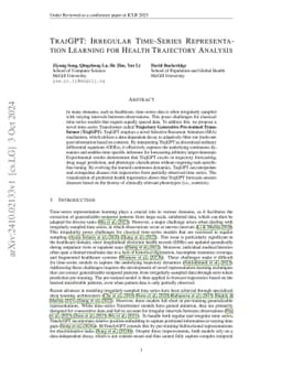 TrajGPT: Irregular Time-Series Representation Learning for Health
  Trajectory Analysis
