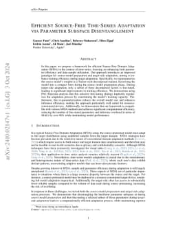 Efficient Source-Free Time-Series Adaptation via Parameter Subspace Disentanglement