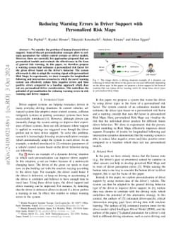 Reducing Warning Errors in Driver Support with Personalized Risk Maps