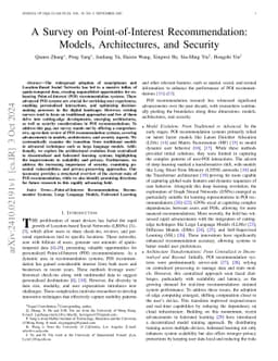 A Survey on Point-of-Interest Recommendation: Models, Architectures, and Security