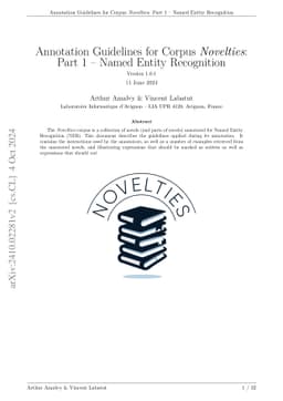 Annotation Guidelines for Corpus Novelties: Part 1 -- Named Entity
  Recognition