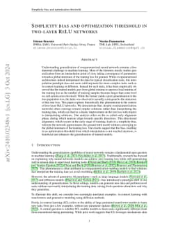 Simplicity bias and optimization threshold in two-layer ReLU networks