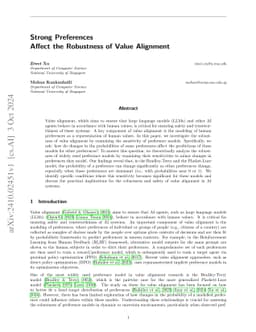 Strong Preferences Affect the Robustness of Preference Models and Value Alignment
