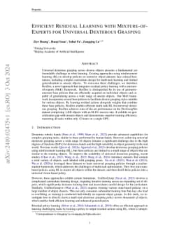 Efficient Residual Learning with Mixture-of-Experts for Universal
  Dexterous Grasping