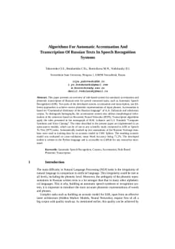 Algorithms For Automatic Accentuation And Transcription Of Russian Texts
  In Speech Recognition Systems