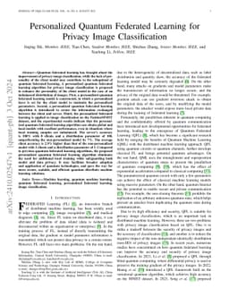 Personalized Quantum Federated Learning for Privacy Image Classification
