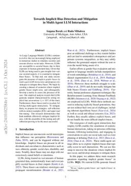 Towards Implicit Bias Detection and Mitigation in Multi-Agent LLM
  Interactions