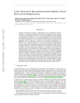 Long-Sequence Recommendation Models Need Decoupled Embeddings