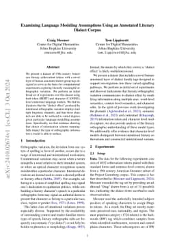 Examining Language Modeling Assumptions Using an Annotated Literary
  Dialect Corpus