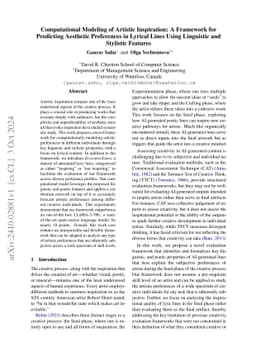 Computational Modeling of Artistic Inspiration: A Framework for
  Predicting Aesthetic Preferences in Lyrical Lines Using Linguistic and
  Stylistic Features