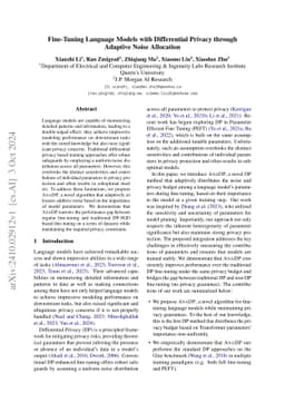 Fine-Tuning Language Models with Differential Privacy through Adaptive
  Noise Allocation