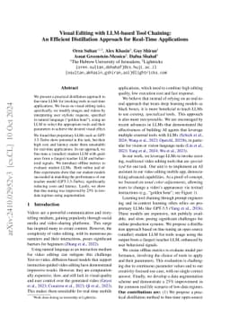 Visual Editing with LLM-based Tool Chaining: An Efficient Distillation
  Approach for Real-Time Applications
