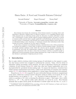 Harm Ratio: A Novel and Versatile Fairness Criterion