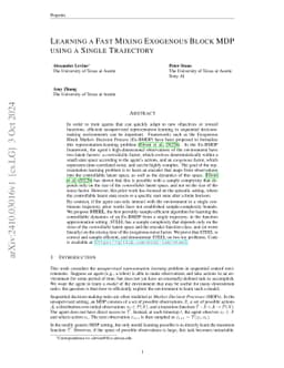 Learning a Fast Mixing Exogenous Block MDP using a Single Trajectory