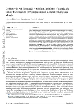Geometry is All You Need: A Unified Taxonomy of Matrix and Tensor
  Factorization for Compression of Generative Language Models