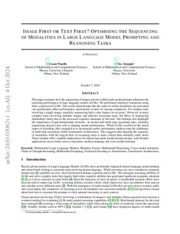 Image First or Text First? Optimising the Sequencing of Modalities in
  Large Language Model Prompting and Reasoning Tasks