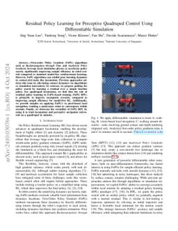 Residual Policy Learning for Perceptive Quadruped Control Using
  Differentiable Simulation