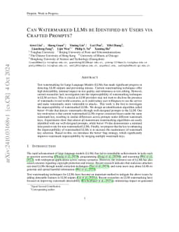 Can Watermarked LLMs be Identified by Users via Crafted Prompts?