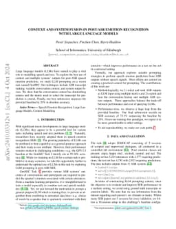 Context and System Fusion in Post-ASR Emotion Recognition with Large
  Language Models