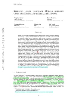 Steering Large Language Models between Code Execution and Textual Reasoning