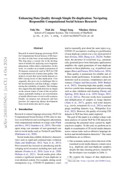 Enhancing Data Quality through Simple De-duplication: Navigating
  Responsible Computational Social Science Research