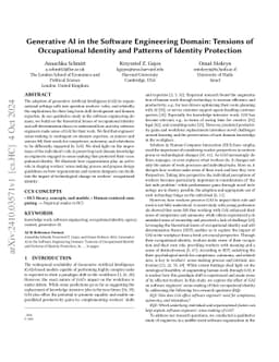 Generative AI in the Software Engineering Domain: Tensions of
  Occupational Identity and Patterns of Identity Protection