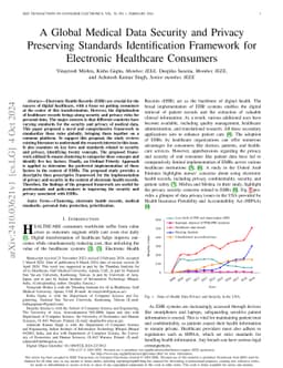 A Global Medical Data Security and Privacy Preserving Standards
  Identification Framework for Electronic Healthcare Consumers