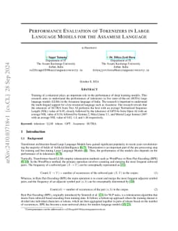 Performance Evaluation of Tokenizers in Large Language Models for the
  Assamese Language