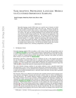 Task-Adaptive Pretrained Language Models via Clustered-Importance Sampling