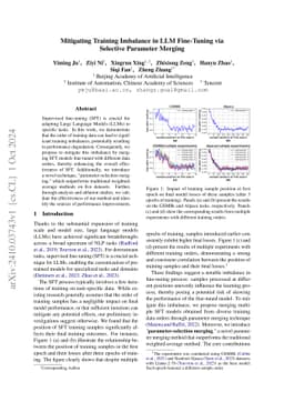 Mitigating Training Imbalance in LLM Fine-Tuning via Selective Parameter
  Merging
