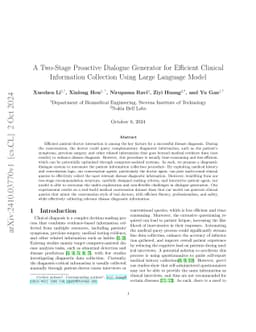 A Two-Stage Proactive Dialogue Generator for Efficient Clinical
  Information Collection Using Large Language Model