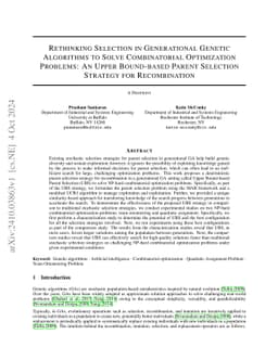 Rethinking Selection in Generational Genetic Algorithms to Solve
  Combinatorial Optimization Problems: An Upper Bound-based Parent Selection
  Strategy for Recombination