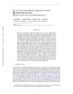 Can Language Models Reason about Individualistic Human Values and
  Preferences?