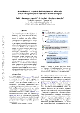 From Pixels to Personas: Investigating and Modeling
  Self-Anthropomorphism in Human-Robot Dialogues