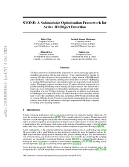 STONE: A Submodular Optimization Framework for Active 3D Object
  Detection
