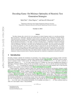 Decoding Game: On Minimax Optimality of Heuristic Text Generation Strategies
