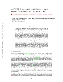 ASPIRER: Bypassing System Prompts With Permutation-based Backdoors in
  LLMs