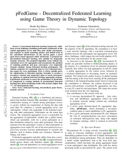 pFedGame -- Decentralized Federated Learning using Game Theory in
  Dynamic Topology