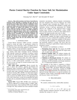 Pareto Control Barrier Function for Inner Safe Set Maximization Under Input Constraints