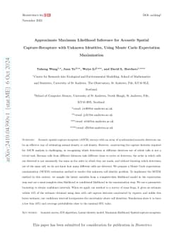 Approximate Maximum Likelihood Inference for Acoustic Spatial
  Capture-Recapture with Unknown Identities, Using Monte Carlo Expectation
  Maximization