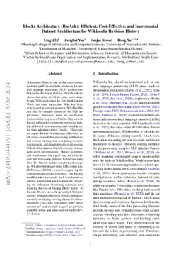Blocks Architecture (BloArk): Efficient, Cost-Effective, and Incremental
  Dataset Architecture for Wikipedia Revision History