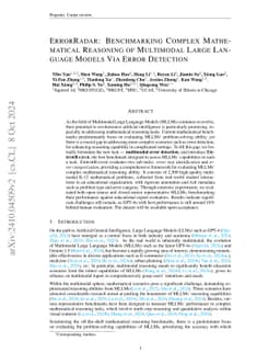 ErrorRadar: Benchmarking Complex Mathematical Reasoning of Multimodal
  Large Language Models Via Error Detection