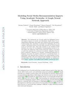 Modeling Social Media Recommendation Impacts Using Academic Networks: A
  Graph Neural Network Approach