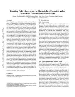 Ranking Policy Learning via Marketplace Expected Value Estimation From
  Observational Data