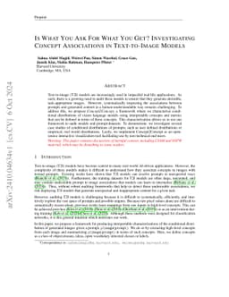 Is What You Ask For What You Get? Investigating Concept Associations in Text-to-Image Models