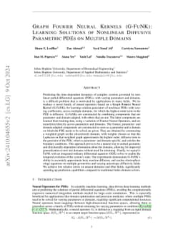 Graph Fourier Neural Kernels (G-FuNK): Learning Solutions of Nonlinear
  Diffusive Parametric PDEs on Multiple Domains